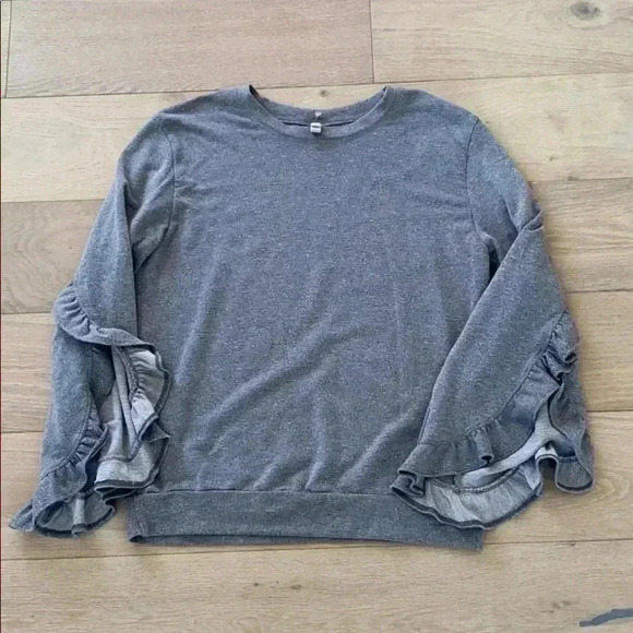 Elan Ruffle Sleeve Sweatshirt Grey Small - Picture 3 of 5